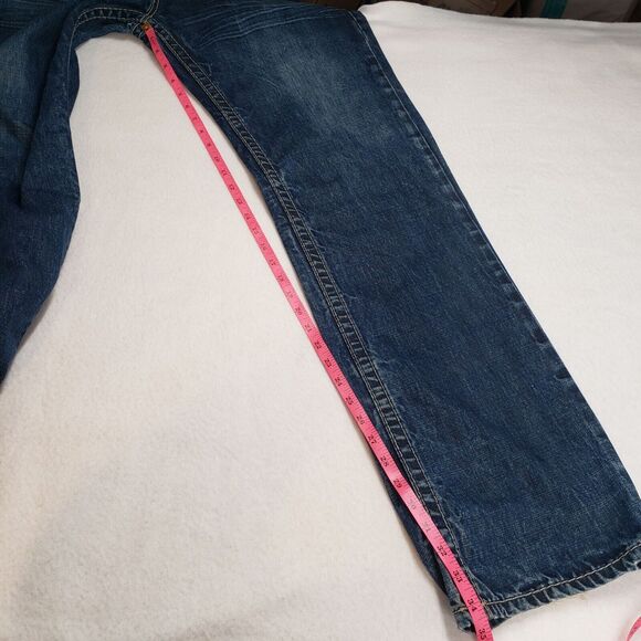 Rivet De Cru Jeans Mens 38 Blue Denim Straight Leg Button Fly Distressed Grunge - Picture 7 of 16